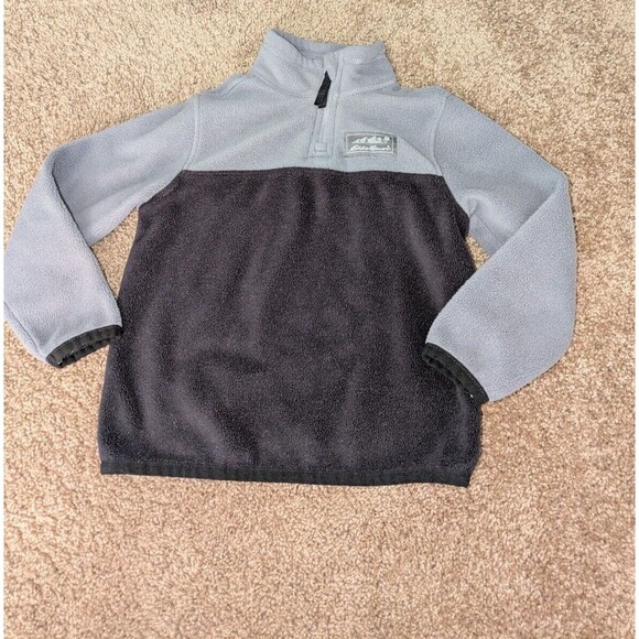 Eddie Bauer Sweatshirt 4 Kid's Black Gray Fleece 1/4 Zip Long Sleeve Pullover - Picture 1 of 7